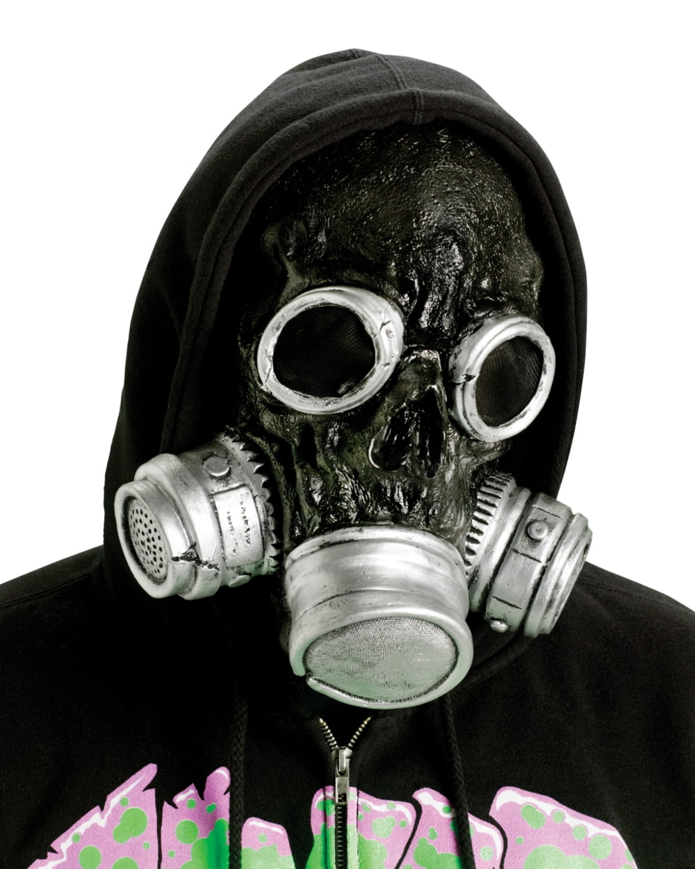 Adult Silver And Black Zombie Gas Mask Gasmask Halloween Costume