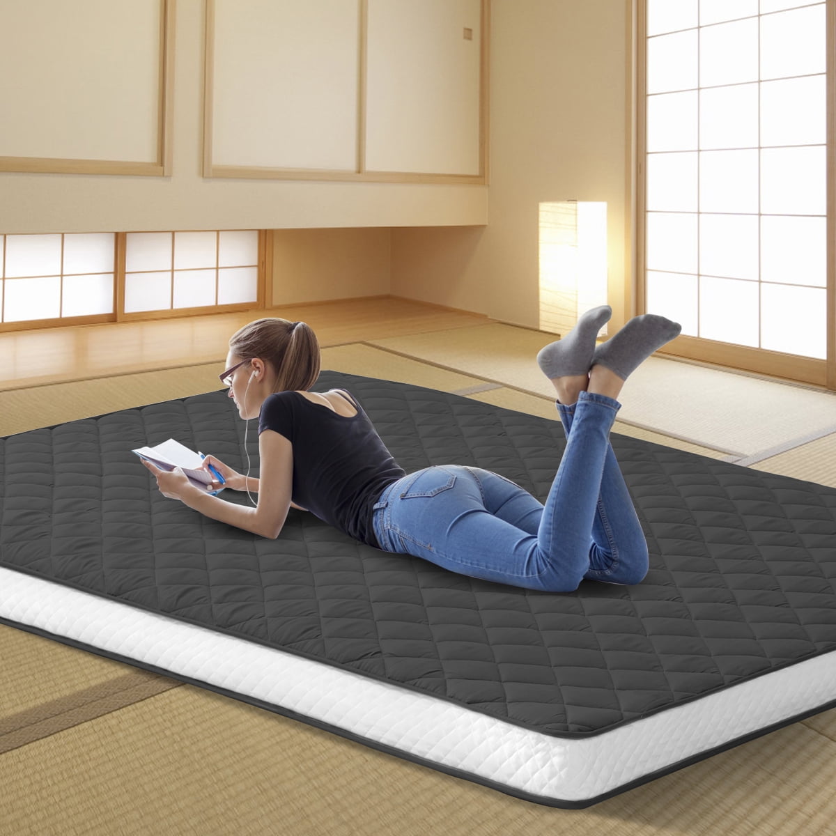 Slsy 4" Folding Twin Extra Firm Quilted Top Extra Thick Padded Japanese Floor Mattress
