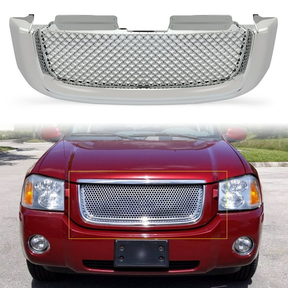 Front Chrome Bumper Grille Compatible with 2002-2008 GMC Envoy XL XUV All Models Upper Mesh Hood Grill Insert