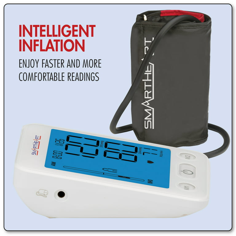 Smartheart Blood Pressure Monitor | Wide-Range Upper Arm Cuff | Talking English Spanish Audible Instructions and Results | 2-Person Memory