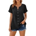 thumbnail image 5 of Auralook Womens Short Sleeve Tops Cotton Linen Shirts Loose Casual V Neck Button Lace Blouses Summer Vacation Clothes, 5 of 9