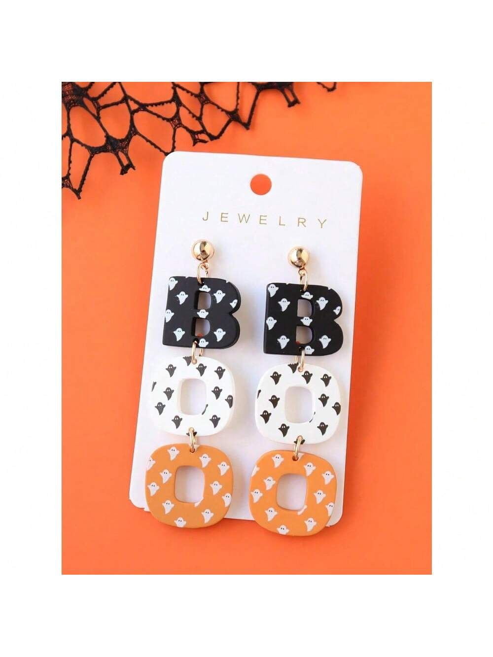 Halloween Ghost Printed Acrylic Polymer Clay Earrings Pair Party Accessories