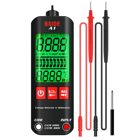 BSIDE A1 Multimeter LCD Digital Tester Voltage Detector 2000 Counts DCAC Voltage Frequency Resistance NCV Continuity Live Wire Neutral Wire Check True RMS Meter