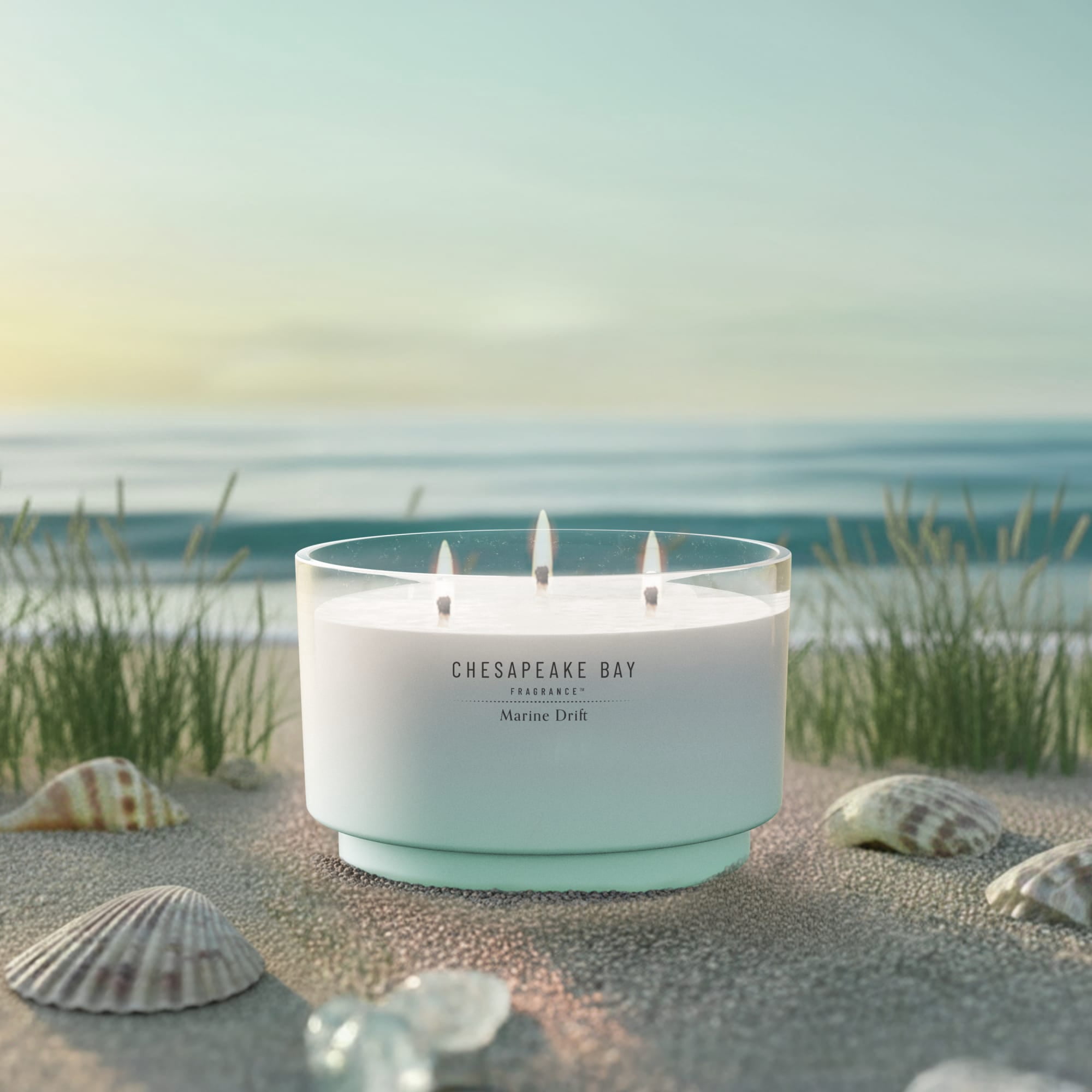 Chesapeake Bay Candle 14.5oz | Marine Drift Scent |Exclusive Mood Evoking Fragrance |Sea Glass-Inspired Jar | Premium Soy Blend Wax with Essential Oils | Coastal Fragrance for Home Décor or Gifting
