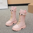 thumbnail image 4 of lnmuld Kids Boots Stylish Korean Girls Ankle Boots Featuring Star Belt Buckle and Gold Laces for Party Events Daily Outfits Size:10-10.5 Years, 4 of 7