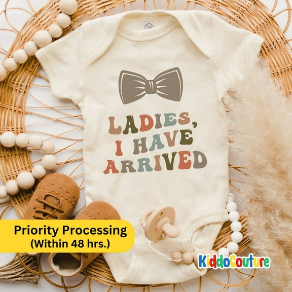 Baby Bodysuit BELLA CANVAS Ladies I Have Arrived Onesie, New Born Baby Bodysuit, New Baby Onesie, New Baby Arrived Bodysuit, Retro New Baby Arrived Bodysuit