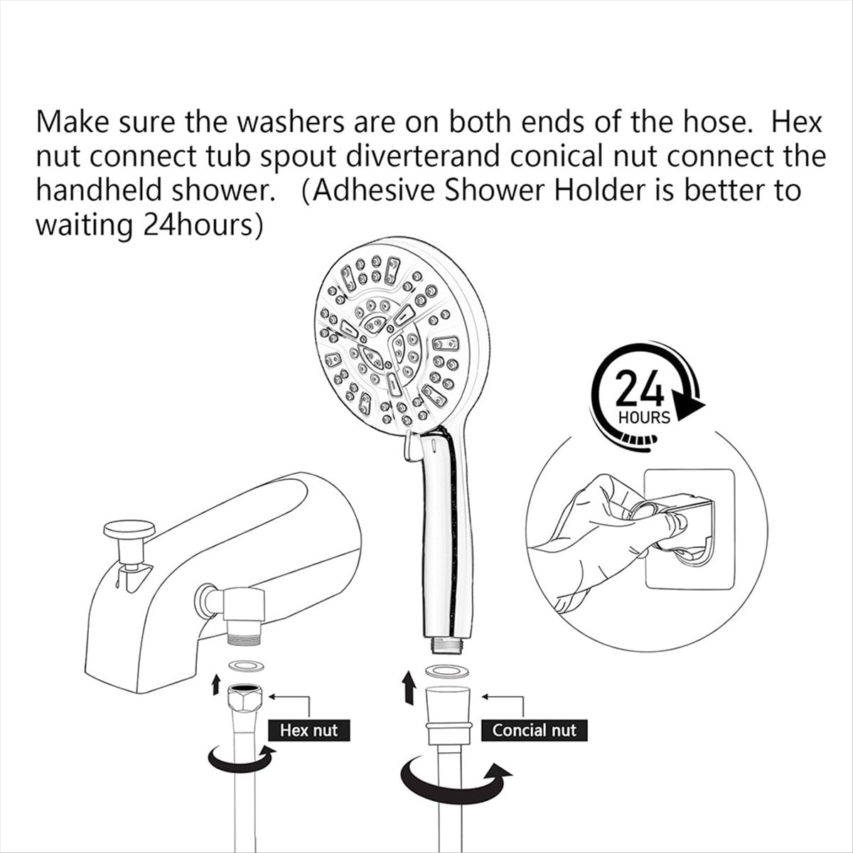All Metal Bathtub Faucet with 9 Spray Modes, Chrome Finish Tub Faucet with Built-in Diverter & Universal Adapter Fittings