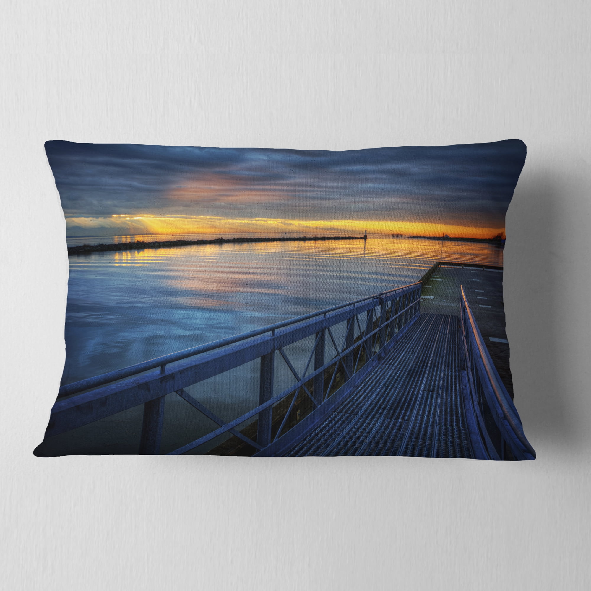 Designart Azure Waters Behind Pier - Seascape Throw Pillow - 12x20