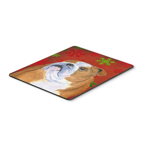 Carolines Treasures SS4698MP "Bulldog English Red and Green Snowflakes Holiday Christmas Mouse Pad Hot Pad or Trivet"