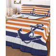 thumbnail image 3 of Quilts Twin Size, Anchor Orange Soft Comforter Bedding Set for Bed, Modern Navy Blue White Striped Nautical Lightweight Quilted Bedspread with Pillow Cover(2 Pieces) for All Season, 68x86 Inch, 3 of 6