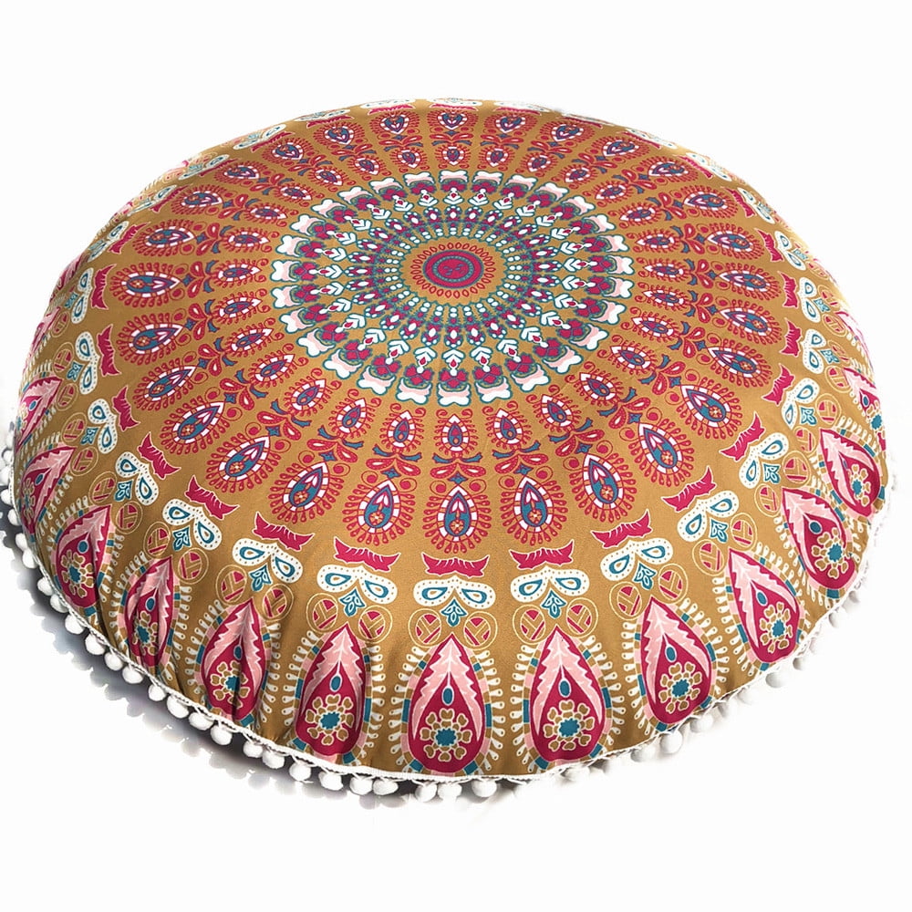 2 Pc Round Floor Pillow Cover Cotton Meditation Large Seat Ottoman Pouf Hippie 