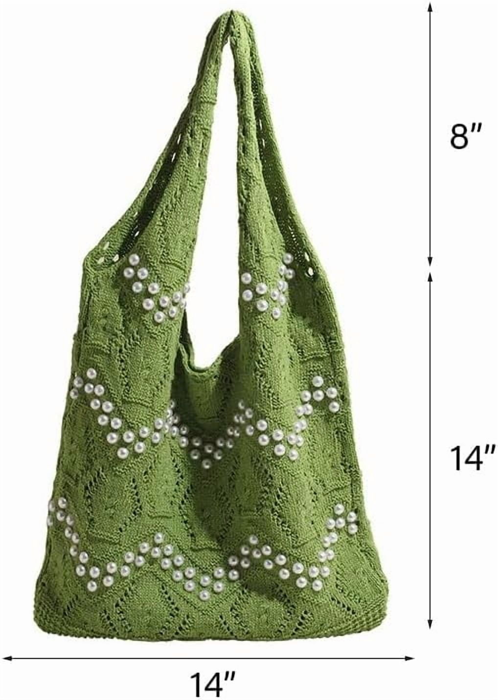 CAILDANL Boho Crochet Beach Tote Shoulder Bag with Colored Beads | Colorful Aesthetic Hippie Knit Bag for Women