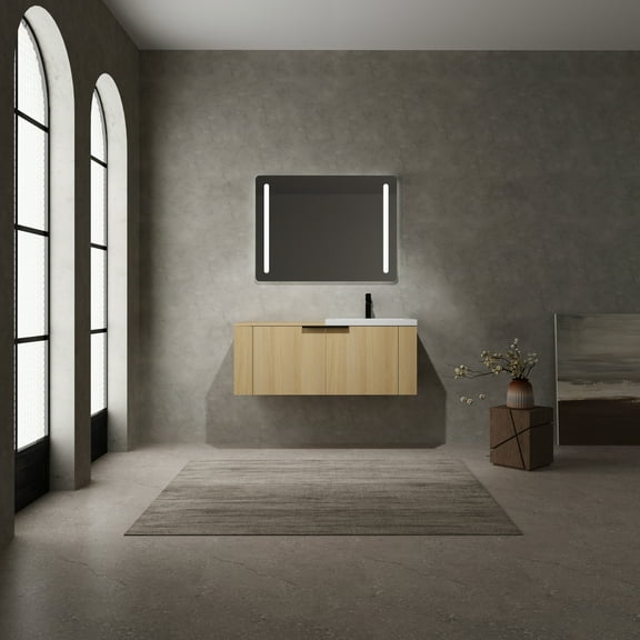 LiviNest 48 Inch Bathroom Vanity: Modern Floating Sink Cabinet with Illuminated Mirror & Storage - Small Space Solution for Boutique Guesthouses & Apartment Remodels