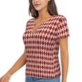 thumbnail image 2 of Wukai Red and Brown Squares Casual V-Neck Graphic Tees for Women: Lightweight and Breathable Summer Tops with Stylish Design-XX-Large, 2 of 8