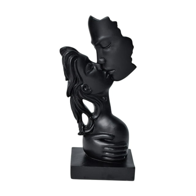 Escultura de beso de pareja, adorno artesanal, regalo para novia, figura de amor novedosa. Negro
