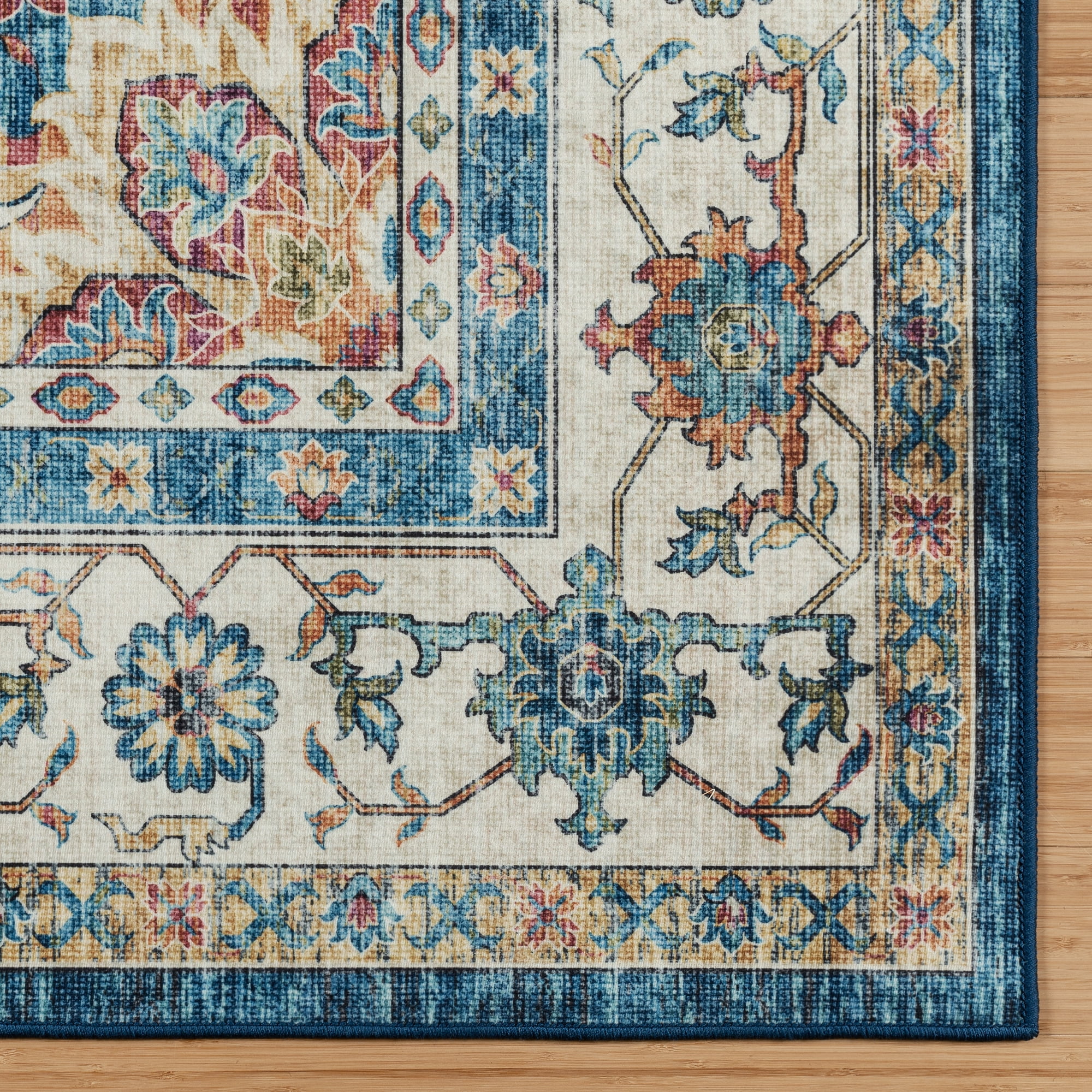 Crystal Print Soha Traditional Moroccan Blue Washable Indoor Area Rug, 5x7