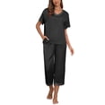 thumbnail image 3 of MINTREUS Women's Pajama Set Short Sleeved V-Neck Pajama Silk 2-Piece Set Capris Women's Satin Pajama Set Casual Clothing, 3 of 7