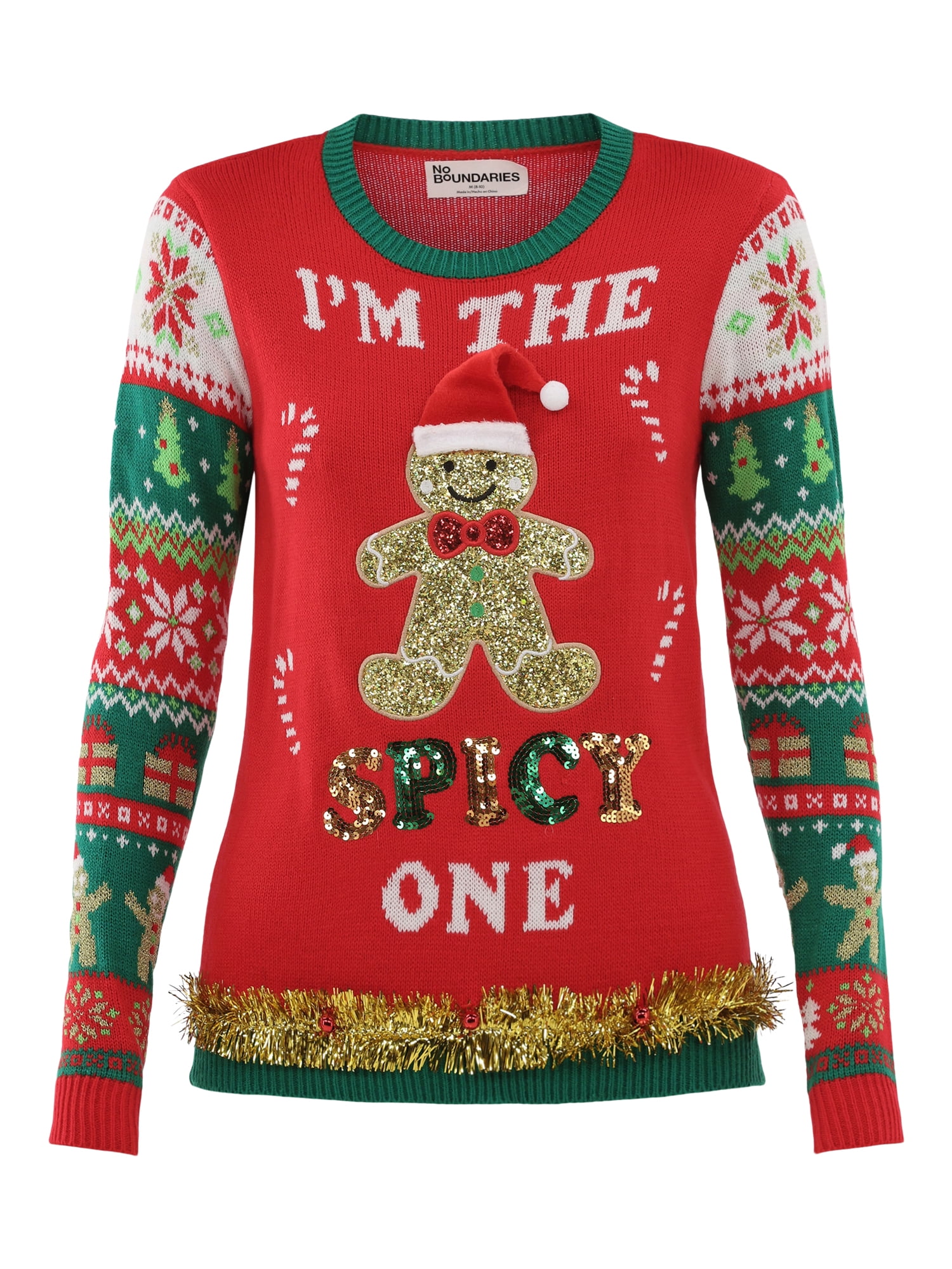 No Boundaries Christmas Sweater, Women's and Women's Plus