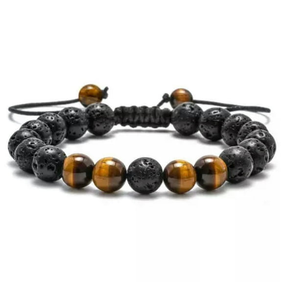 K-KED Natural Tigers Eye Lava Rock Bracelet for Men Women Healing Energy Bead Jewelry-1 Pcs Tiger Eye and Volcanic