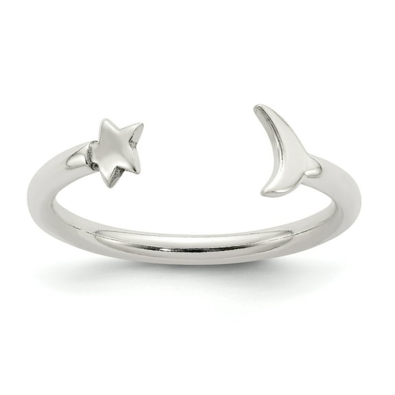 Primal Silver Sterling Silver Half Moon and Star Adjustable Ring