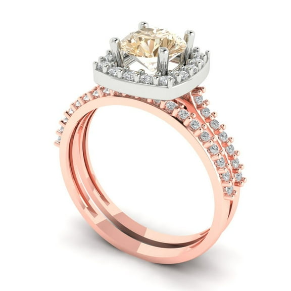 Clara Pucci 18K Rose/White Gold 1.495 Natural Morganite Engraveable Engagement Ring   Wedding Band Set