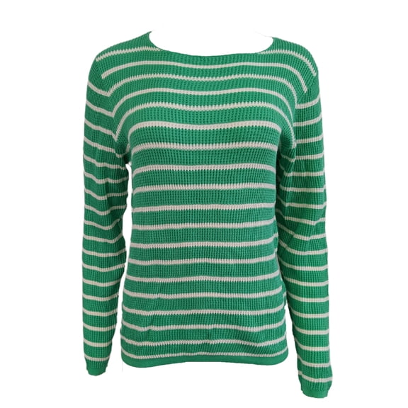 GANT Women's Kiwi Green Breton Stipe Boatneck Top 487016 Size X-Large