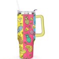 thumbnail image 2 of 40oz Tropical Pineapple Pattern Stainless Steel Flip Straw Tumbler Spill Proof Travel Cup Double Wall Vacuum Insulated Coffee Mug with Top Handle, 2 of 6