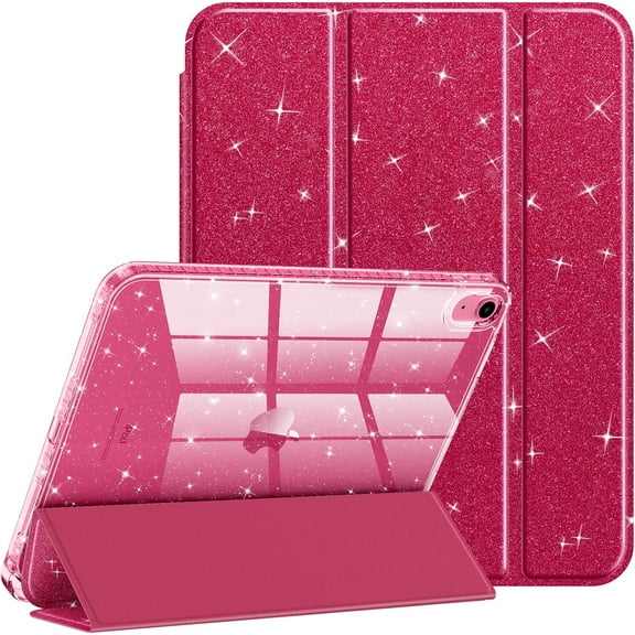 Slim Case for iPad (A16) 11th Generation 11 Inch (2025), iPad 10th Generation 10.9 Inch (2022) - Glittering Sparkly Shockproof Cover with Shiny Clear Back Shell & Pencil Holder, Burgundy