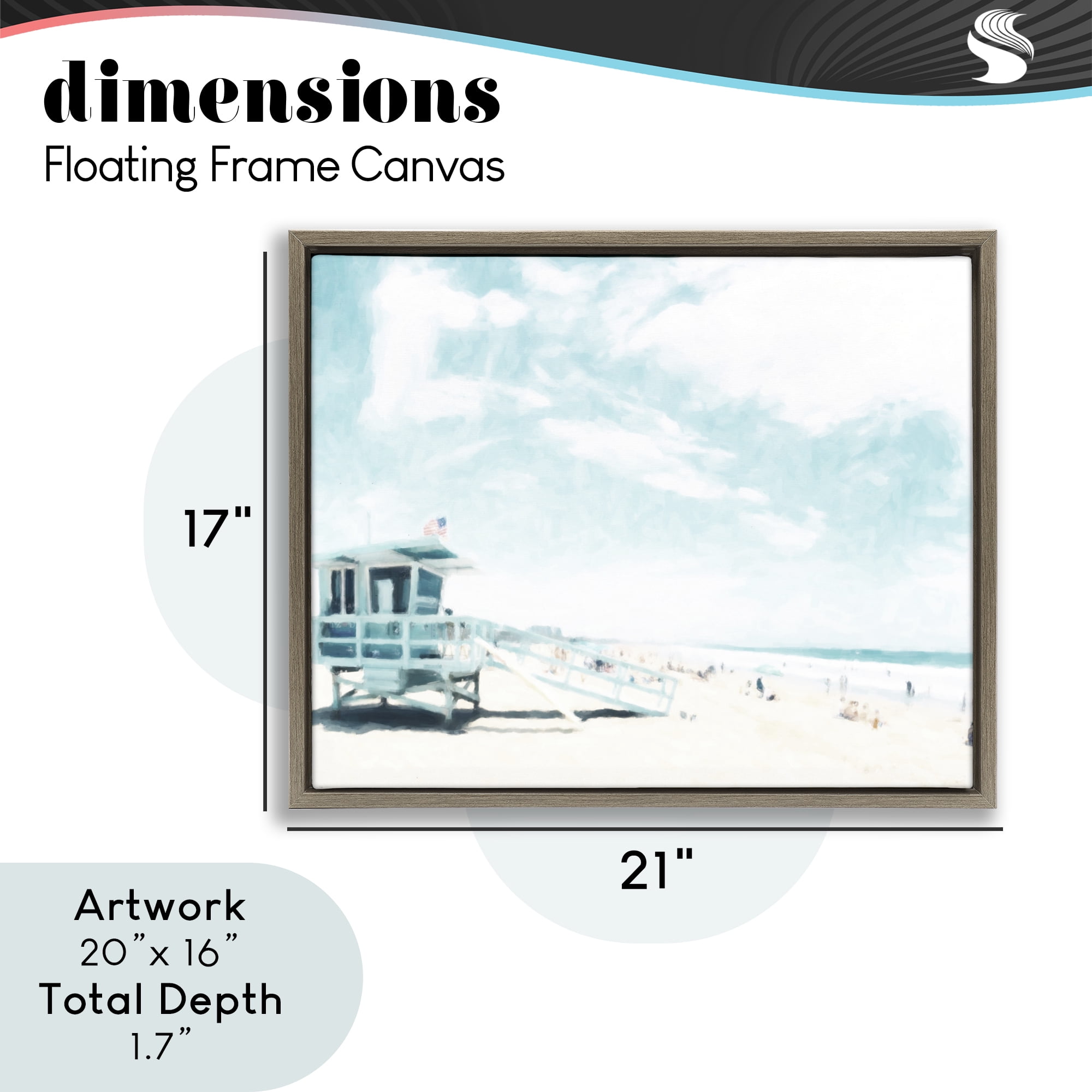 Stupell Industries Blue Beach Station Brown Framed Floater Canvas Wall Art, design by Kim Curinga