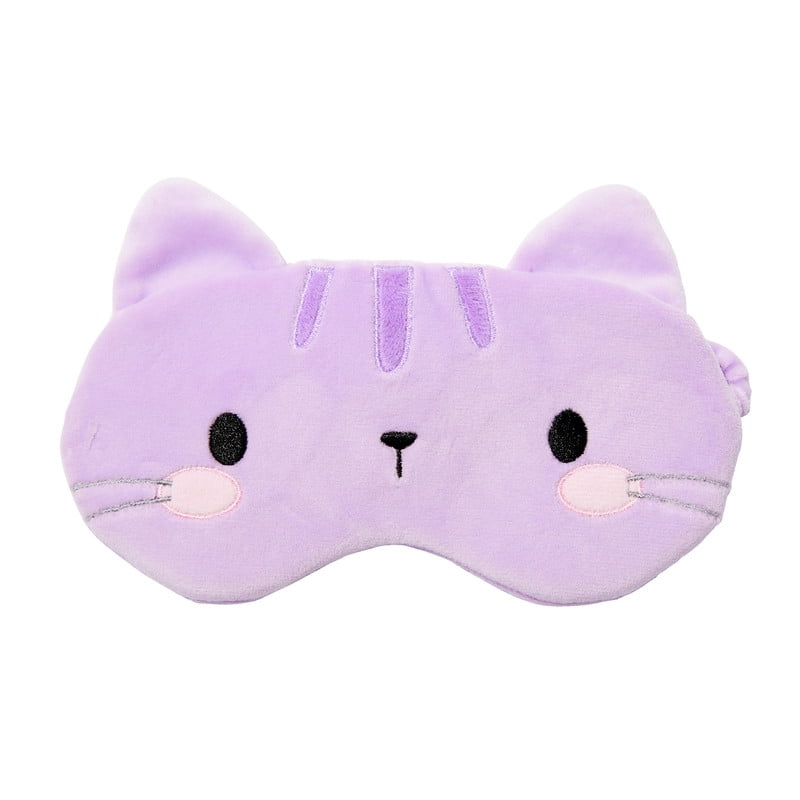 Claire's Fuzzy Sleep Eye Mask Purple Cat, with elastic band