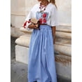 thumbnail image 4 of Multicolor 2 Womens Blue And White Striped Pleated Maxi Skirt Flowing A-Line Summer Vacation Skirt, 4 of 5