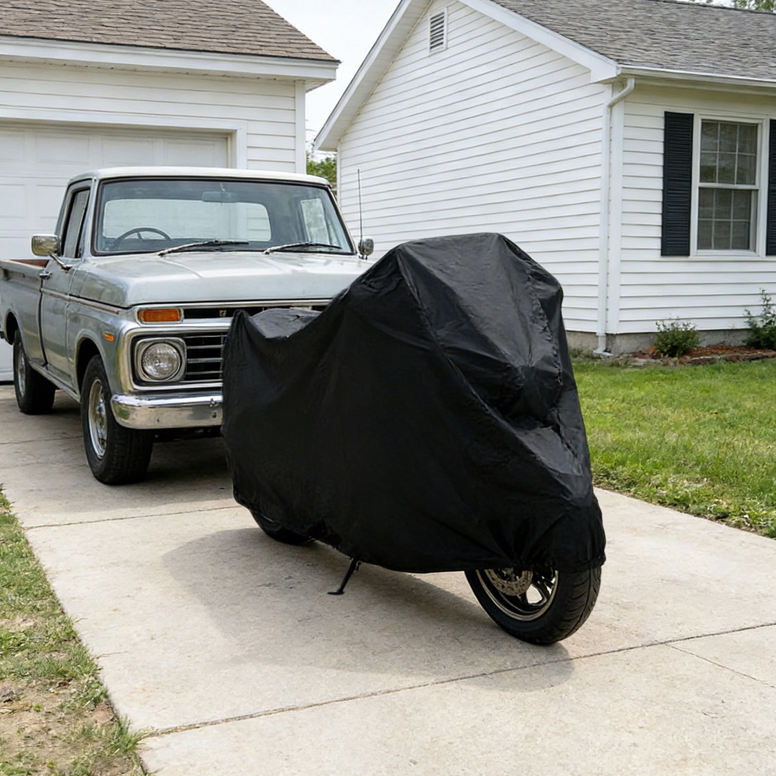 RuiJiao Lightweight Durable Motorcycle Bike Cover Waterproof Sunproof Universal Fit Polyester Black for Outdoor Indoor Vehicle Protection