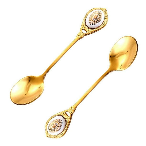 Retro Coffee Spoon with Ceramic Decorative Piece Made of Stainless Steel for Eating Cakes and Coffee 2 Pieces