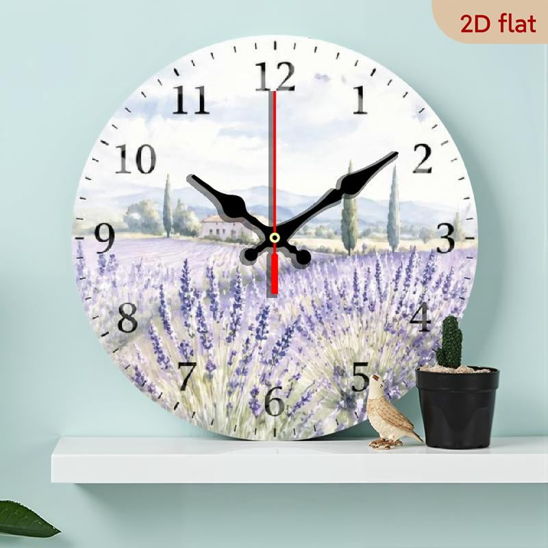 Lavender Field Scenery Wall Clock, Rustic Tuscan Landscape Design, Silent Non-Ticking Decorative Clock for Bedroom, Living Room, Kitchen, Perfect Gift for Family and Friends 10*10in