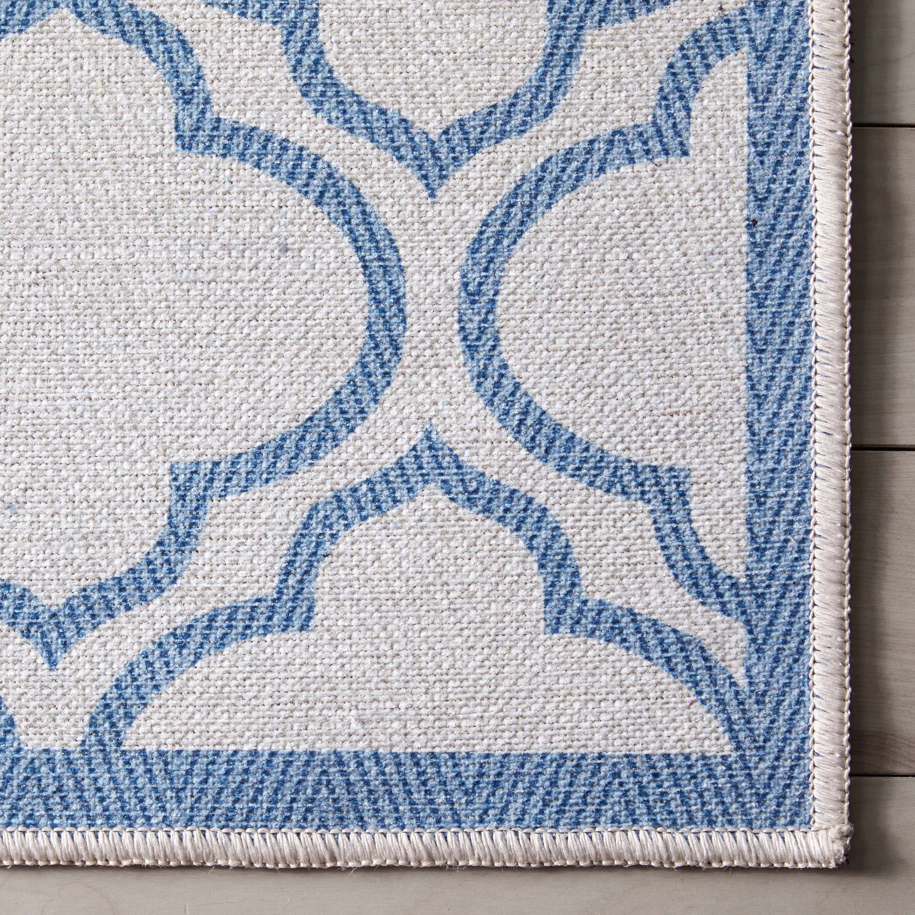 Well Woven Apollo Lattice Modern Moroccan Ivory Dark Blue 2' x 5' Runner Machine Washable Rug