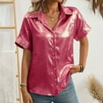 thumbnail image 5 of Womens Button Down Shirts Sequin Solid Dressy Casual Lapel Collar V-Neck Short Sleeved Blouses Tops Relaxed Fit Casual Work Blouses, 5 of 8