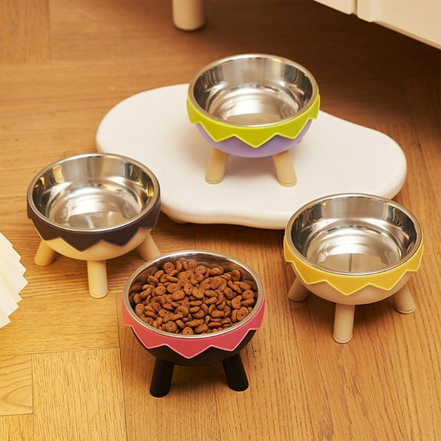 Cuenco de comida para gatos de acero inoxidable | Plato antideslizante antiderrames | Estructura de separación de doble capa | Gran Capacidad Easy Clean | Multicolor 14,2x9cm | Diseño estable de
