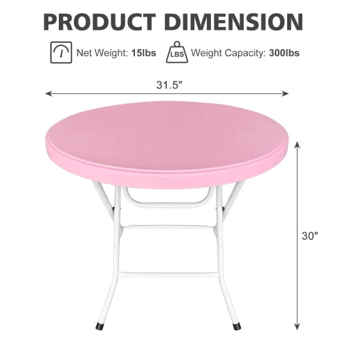 31.5" Round Folding Table, HDPE Cocktail & Bistro Table, Tool-Free Setup, Foldable for Outdoor Parties, Weddings, Cafes & Backyard, Pink