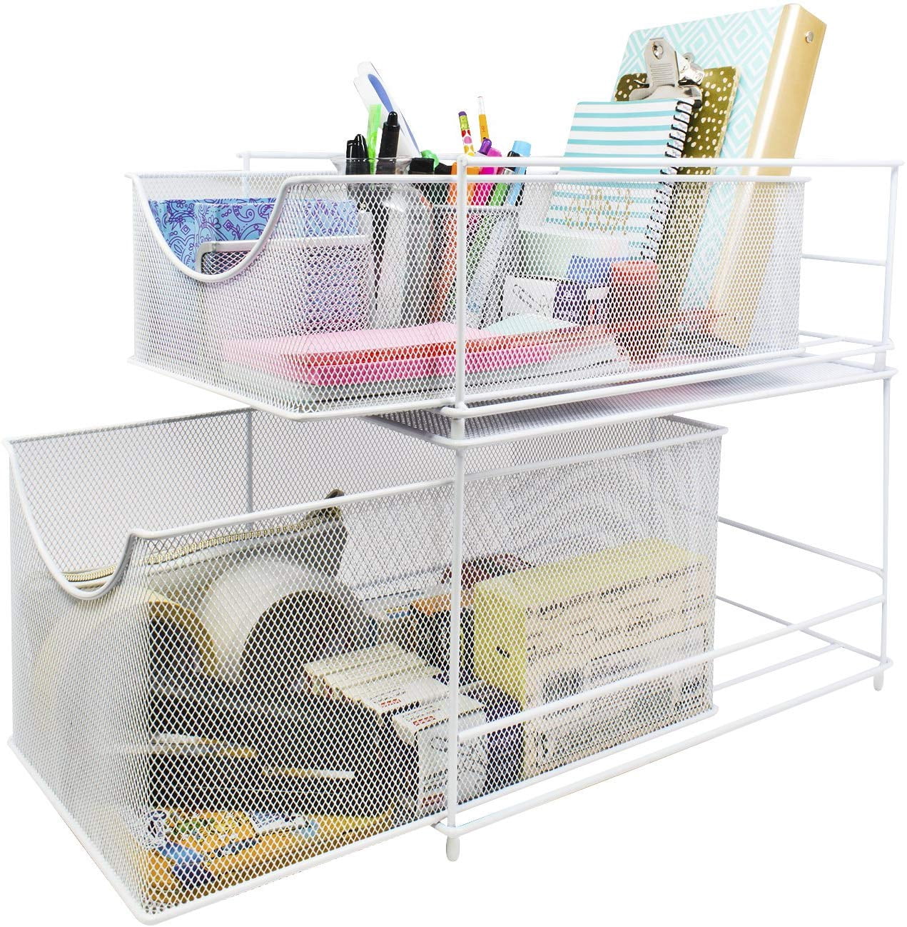 Sorbus 2-Tier Mesh Drawer Organizer with Pull Out Drawers, White