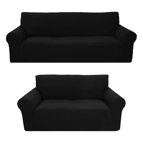 2-Piece Sofa and Loveseat Slipcovers, Couch and Loveseat Covers Set, Form fit Stretch, Wrinkle Free, Furniture Protector, Premium Brushed Sofa Covers for Living Room (Black)