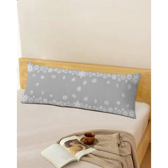 Christmas Snowflakes Throw Pillow Cover,Seasonal Winter Xmas Grey Backdrop Rectangle Decorative Pillow Case Protector Soft Cushion Cover Lumbar Pillowcase for Couch Sofa Bedroom Car Decor 20x54 Inch