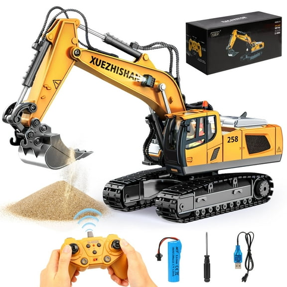 Huge Wave Remote Control Excavator Toys, 11 Channel RC Construction Vehicles Toys with Lights & Sounds, Birthday Gift  for Boys 4 5 6 7 8 Years Old