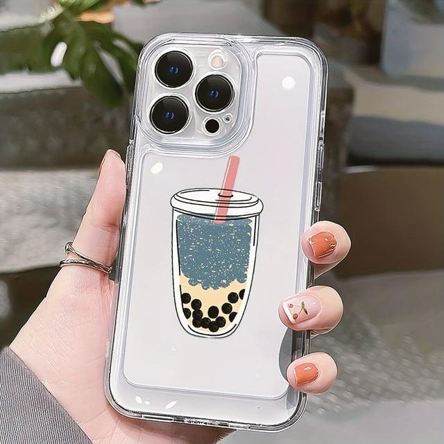 Pearl Milk Tea Transparent Black Lens All-inclusive Phone Case For,iphone14ProMax/14Plus/14Pro/14,iphone13ProMax/13MINI/13Pro/13,iphone12ProMax/12MINI/12Pro/12,iphone11ProMax/11Pro/11/XSMAX/X/XS/XR/SE