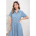thumbnail image 7 of utcoco Womens Denim Dress Lapel Short Sleeve Frayed Hem Jean Dresses Oversized Button Down A Line Shirt Dress, 7 of 7