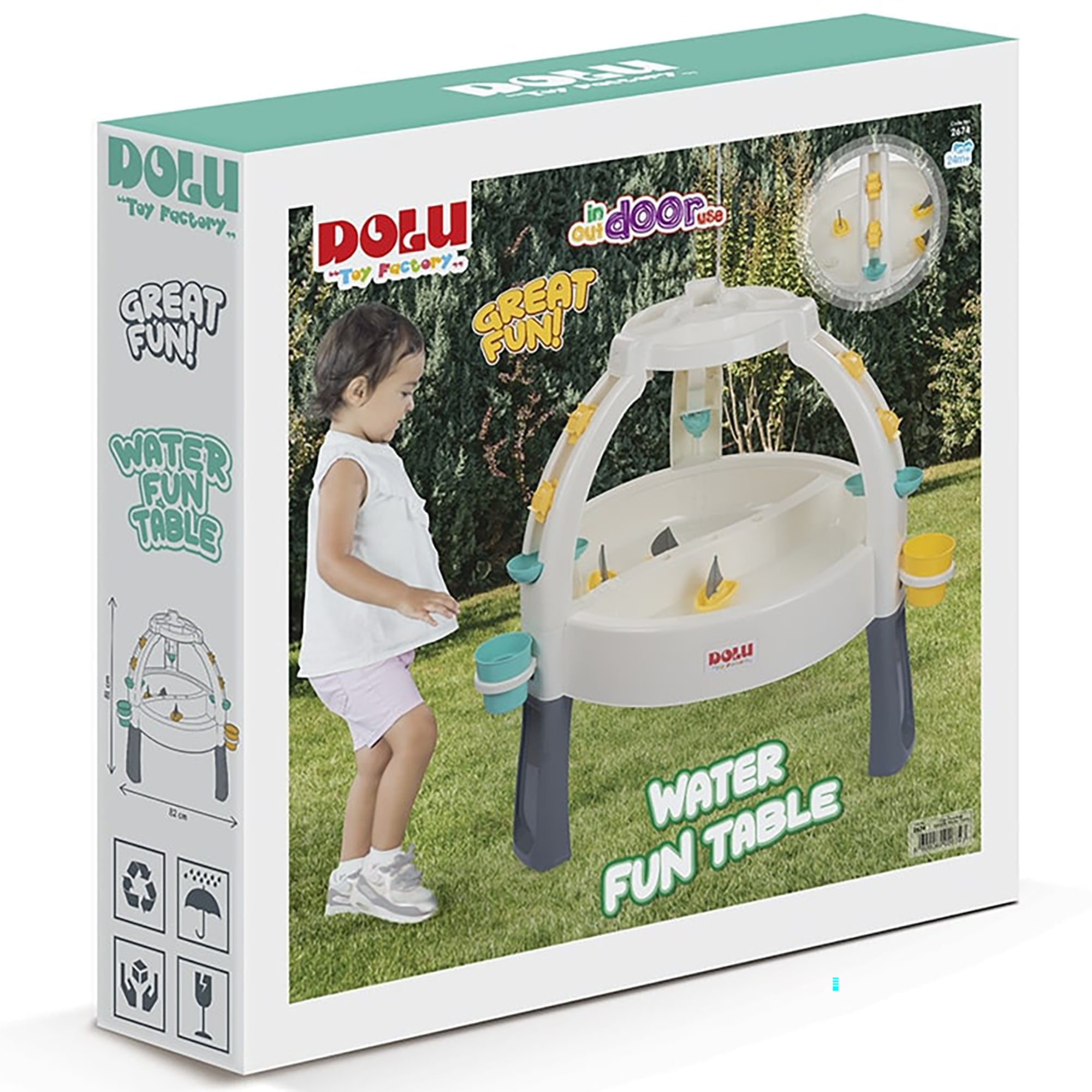 Dolu: Fun Fountain Water Table: White, Green, Yellow - Sand & Water Activity Table, Indoor/Outdoor, Durable Plastic, Sensory Toy, Toddler Kids Ages 2+