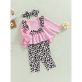 thumbnail image 3 of Seyurigaoka Toddler Baby Girls Clothes Set Leopard Print Ruffled Long Sleeves Tops and Casual Pants Headband, 3 of 9