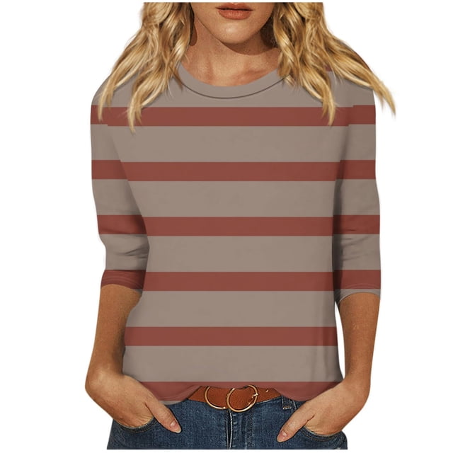 Birdeem Blouse pour Femmes Mode Blouses Amples Rayées Imprimées T-Shirt Manches 3/4 Col Rond