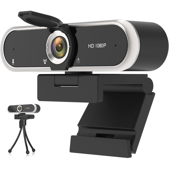 Webcam 1080P with Microphone & Privacy Cover for PC/Laptop, USB Computer Camera Plug & with Auto Light Correction for Video Calls, Live Streaming Gaming & Online Meetings