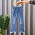 thumbnail image 2 of CPNG Girls Slimming Flare Jeans Teen Girls Daily Elastic High Waisted Bow Decoration Flared Trousers Casual Bell Bottom Denim Pants(C,2-3 Years), 2 of 5