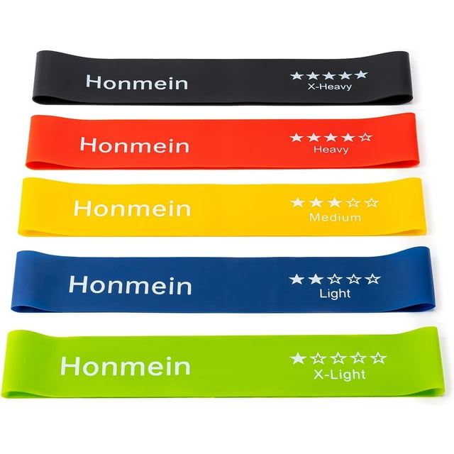 Honmein Resistance Bands for Working Out, Exercise Bands with 5 Resistance Levels Fit for Home Fitness, Strength Training, Natural Latex Resistance Band Include Instruction Guide and Carry Bag.